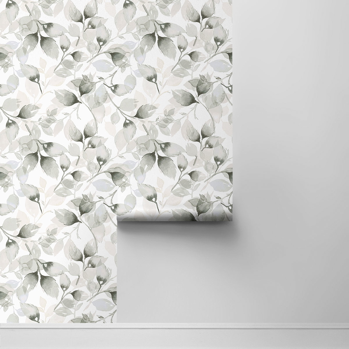 Lillian August Peel &amp; Stick Watercolor Tossed Leaves Sea Salt &amp; Harbor Mist Wallpaper image 2 of 4