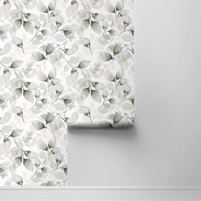 Lillian August Peel &amp; Stick Watercolor Tossed Leaves Sea Salt &amp; Harbor Mist Wallpaper image 2 of 4