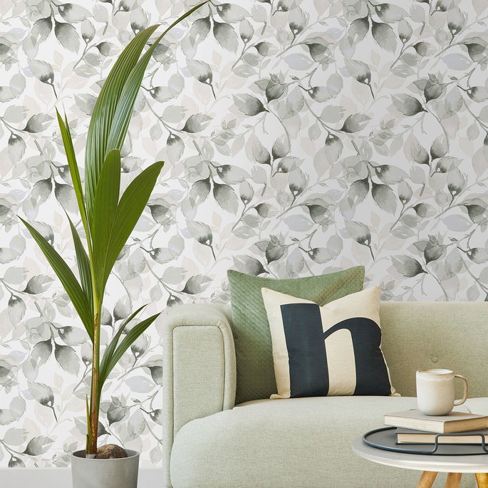 Lillian August Peel &amp; Stick Watercolor Tossed Leaves Sea Salt &amp; Harbor Mist Wallpaper image 3 of 4