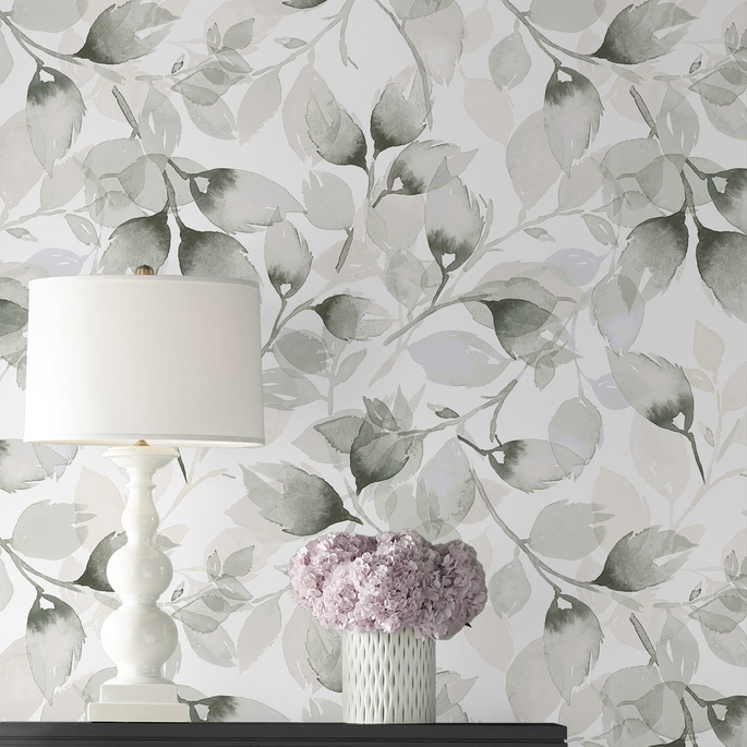 Lillian August Peel &amp; Stick Watercolor Tossed Leaves Sea Salt &amp; Harbor Mist Wallpaper image 4 of 4