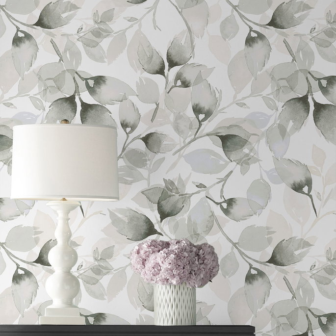 Lillian August Peel &amp; Stick Watercolor Tossed Leaves Sea Salt &amp; Harbor Mist Wallpaper image 4 of 4