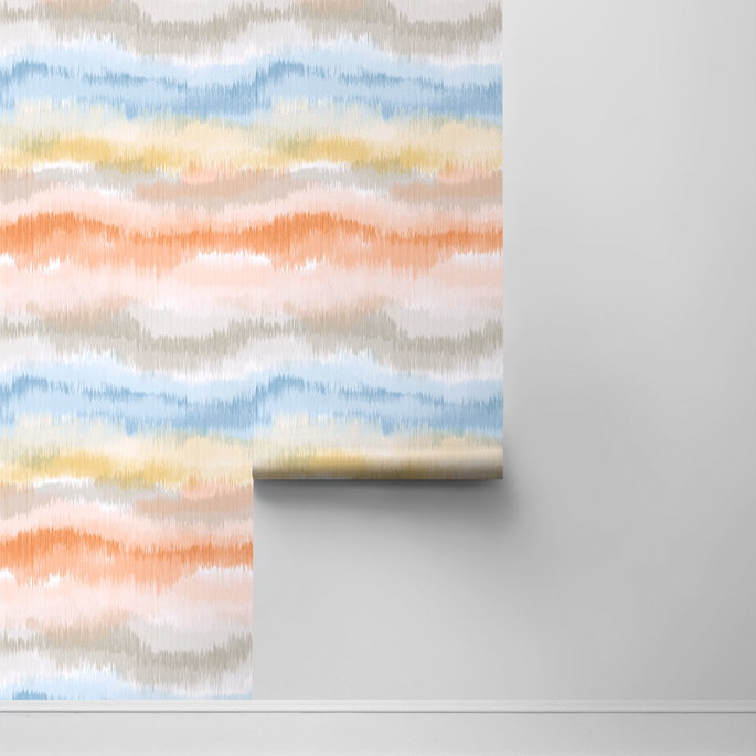 Lillian August Peel &amp; Stick Ikat Waves Sunset Wallpaper image 2 of 4