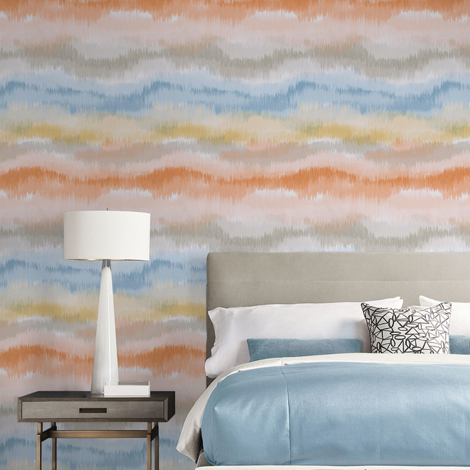 Lillian August Peel &amp; Stick Ikat Waves Sunset Wallpaper image 4 of 4