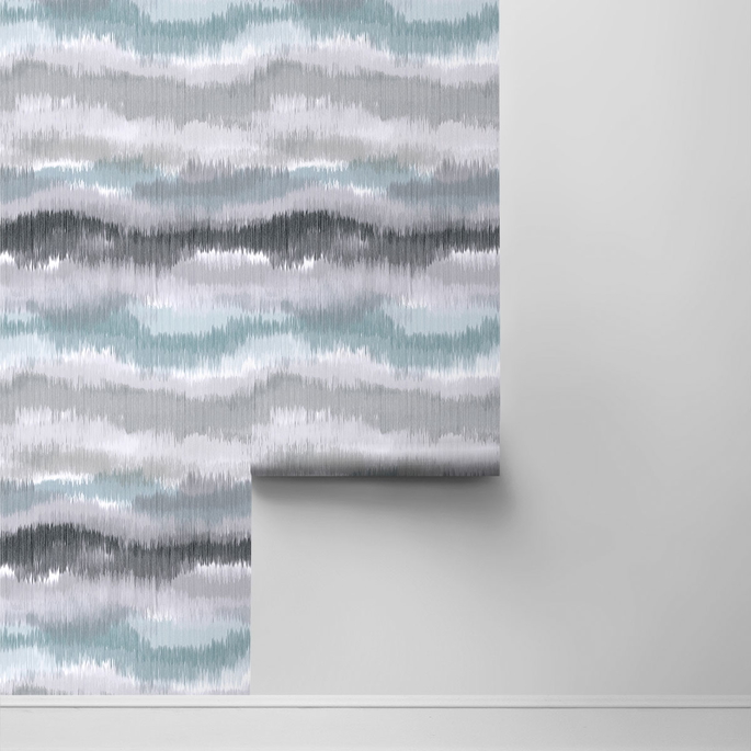 Lillian August Peel &amp; Stick Ikat Waves Morning Fog Wallpaper image 2 of 4