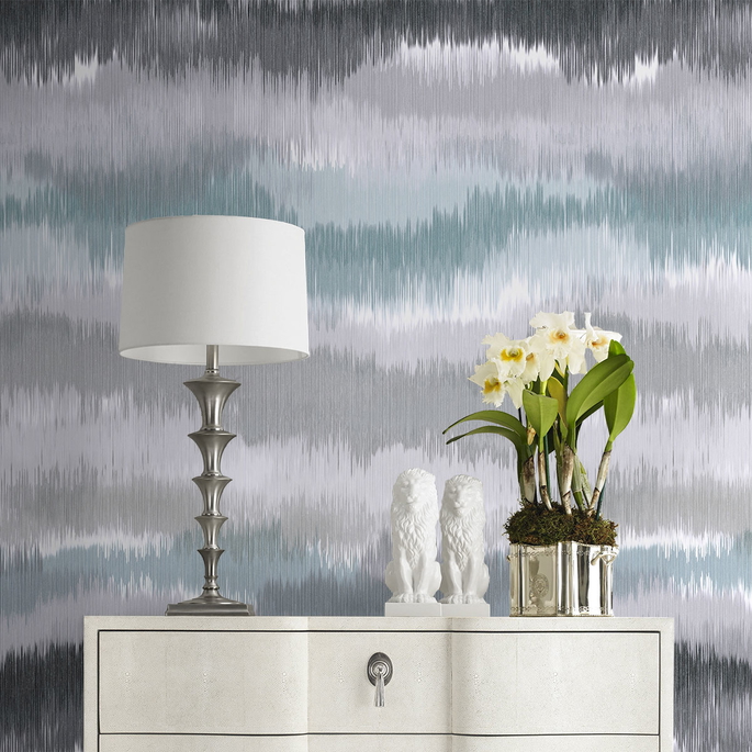 Lillian August Peel &amp; Stick Ikat Waves Morning Fog Wallpaper image 3 of 4