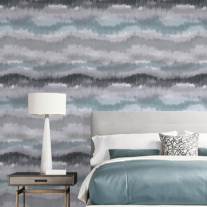 Lillian August Peel &amp; Stick Ikat Waves Morning Fog Wallpaper image 4 of 4