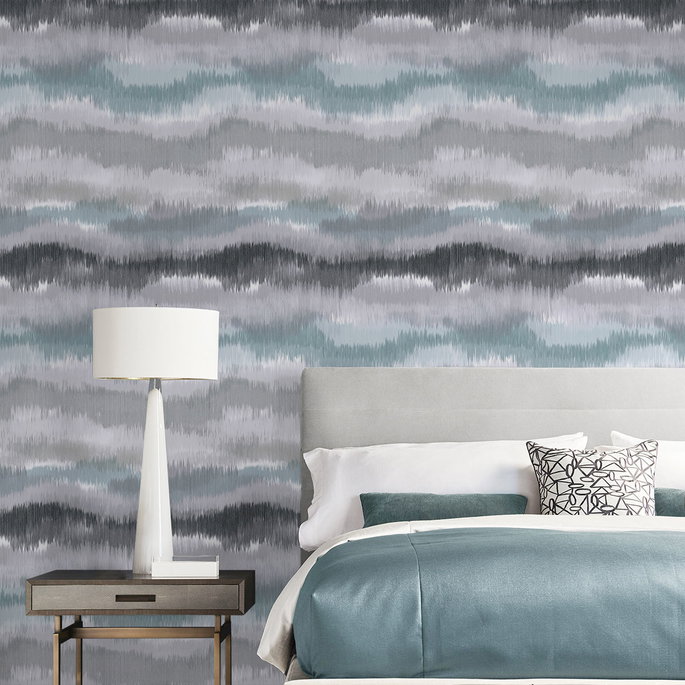 Lillian August Peel &amp; Stick Ikat Waves Morning Fog Wallpaper image 4 of 4