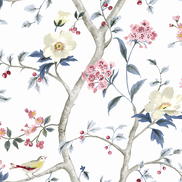 Lillian August Sparrow Haven Riviera Blue & Berry Wallpaper