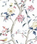 Lillian August Sparrow Haven Riviera Blue & Berry Wallpaper