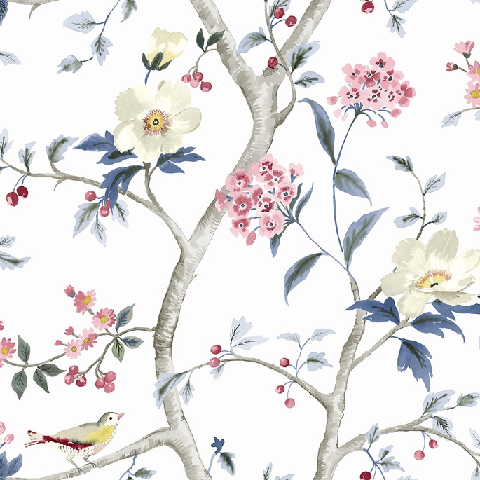 Lillian August Sparrow Haven Riviera Blue &amp; Berry Wallpaper image 1 of 3