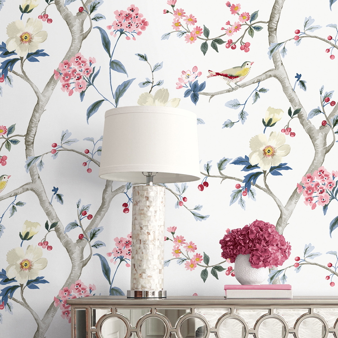 Lillian August Sparrow Haven Riviera Blue &amp; Berry Wallpaper image 3 of 3
