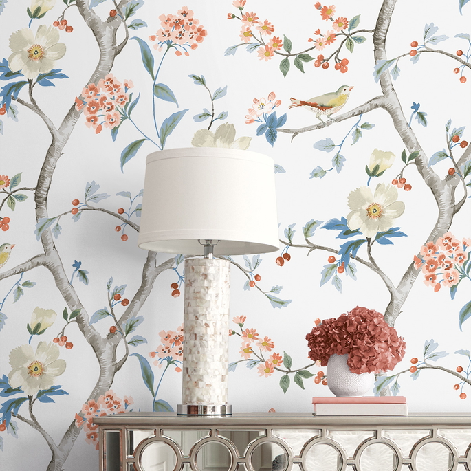 Lillian August Sparrow Haven Melon &amp; Carolina Blue Wallpaper image 3 of 3