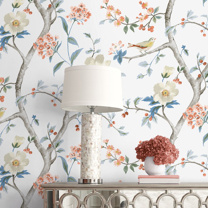 Lillian August Sparrow Haven Melon &amp; Carolina Blue Wallpaper image 3 of 3