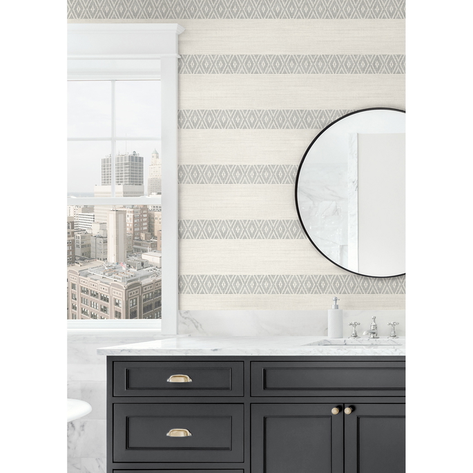 Lillian August Alani Geo Stripe Fog Wallpaper image 3 of 3