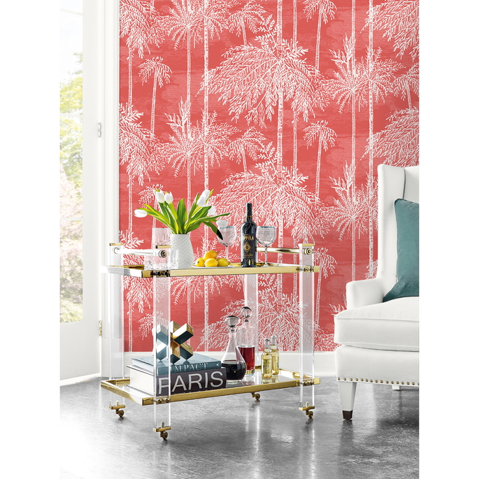 Lillian August Palm Grove Coral Wallpaper image 2 of 2