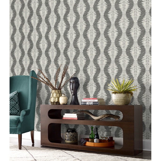 Lillian August Carina Leaf Ogee Charcoal Wallpaper image 3 of 4