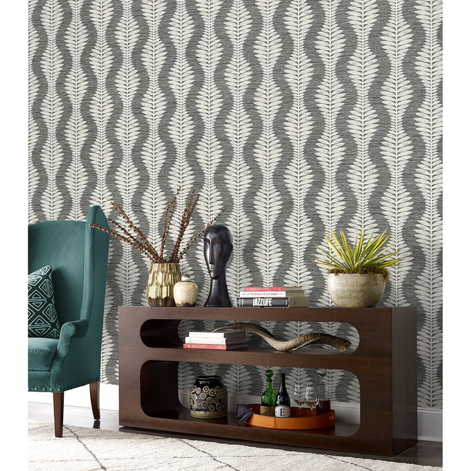Lillian August Carina Leaf Ogee Charcoal Wallpaper image 3 of 4