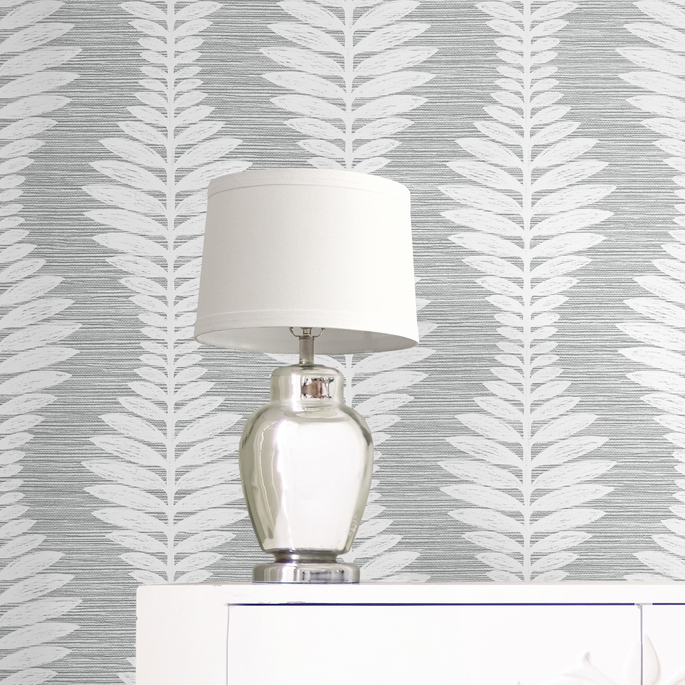 Lillian August Carina Leaf Ogee Morning Fog Wallpaper image 4 of 4