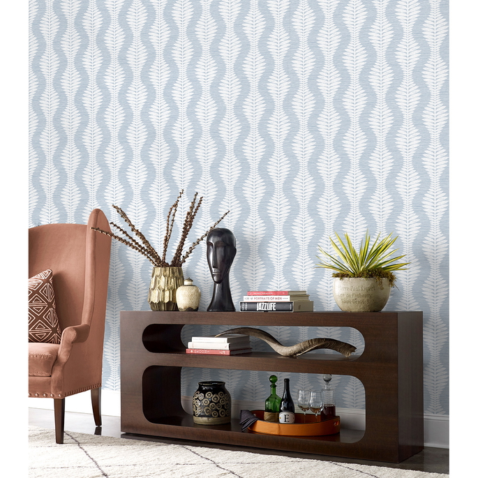 Lillian August Carina Leaf Ogee Charlotte Blue Wallpaper image 3 of 4