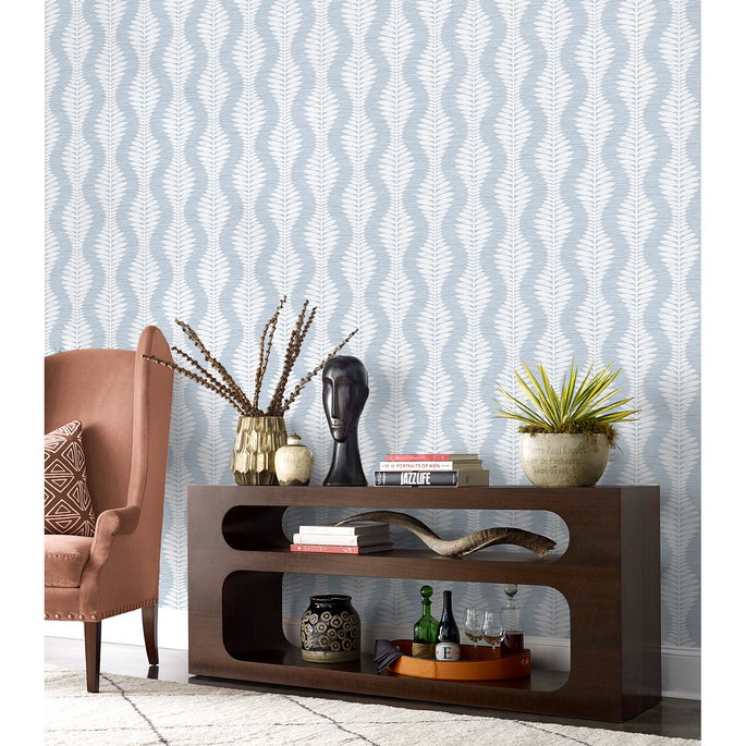 Lillian August Carina Leaf Ogee Charlotte Blue Wallpaper image 3 of 4