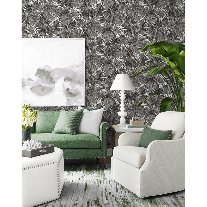 Lillian August Cordelia Tossed Palms Onyx Wallpaper image 2 of 4