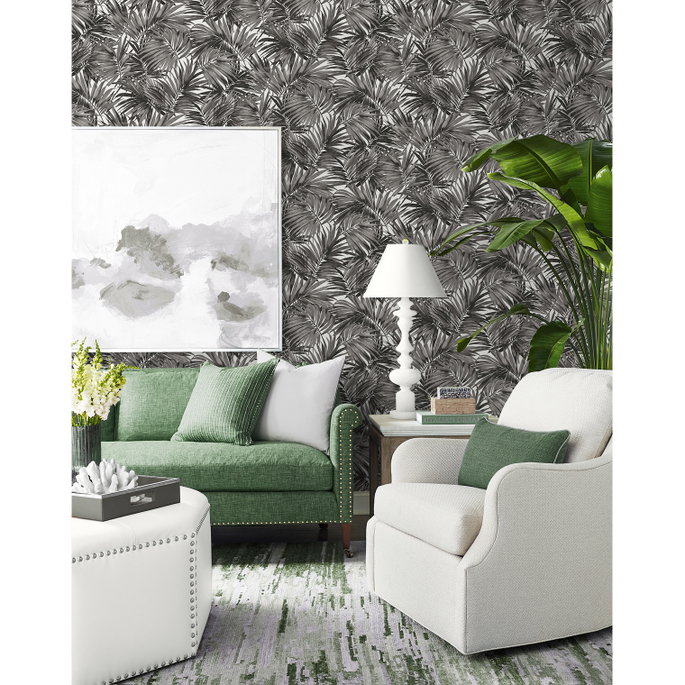 Lillian August Cordelia Tossed Palms Onyx Wallpaper image 2 of 4