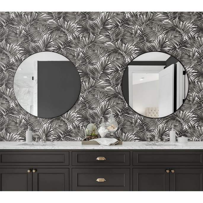 Lillian August Cordelia Tossed Palms Onyx Wallpaper image 4 of 4