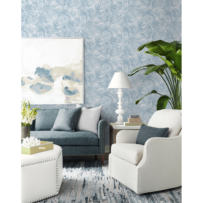 Lillian August Cordelia Tossed Palms Blue Shale Wallpaper image 2 of 4