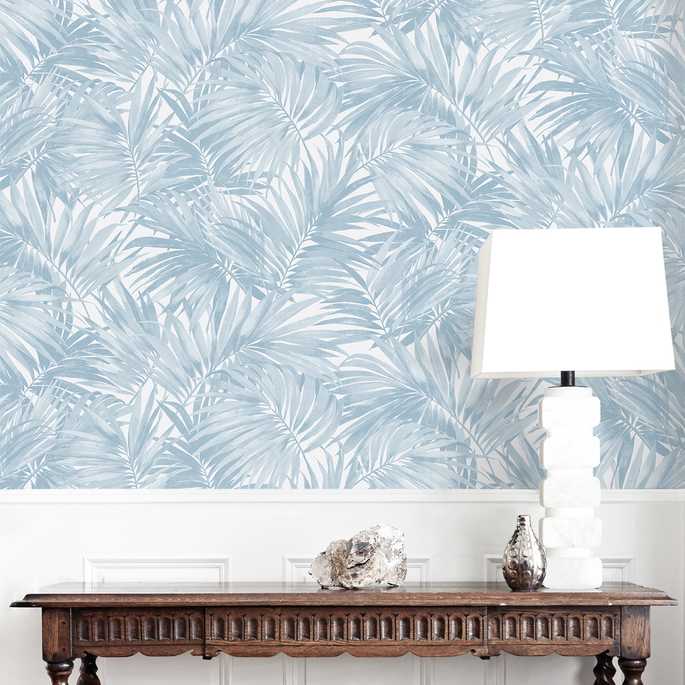 Lillian August Cordelia Tossed Palms Blue Shale Wallpaper image 3 of 4