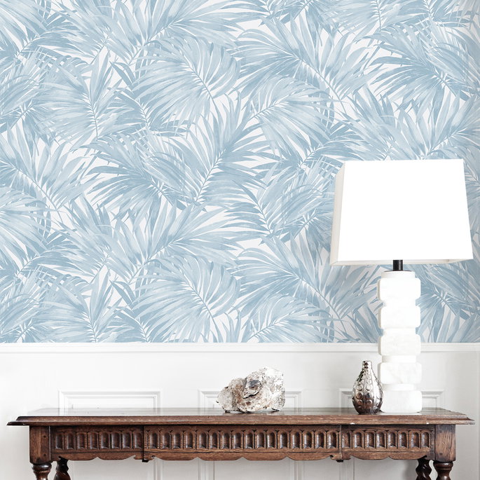 Lillian August Cordelia Tossed Palms Blue Shale Wallpaper image 3 of 4