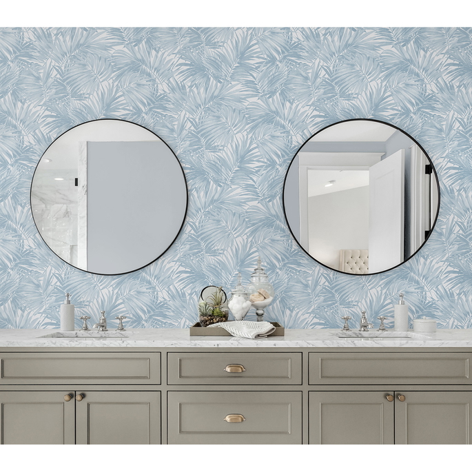 Lillian August Cordelia Tossed Palms Blue Shale Wallpaper image 4 of 4