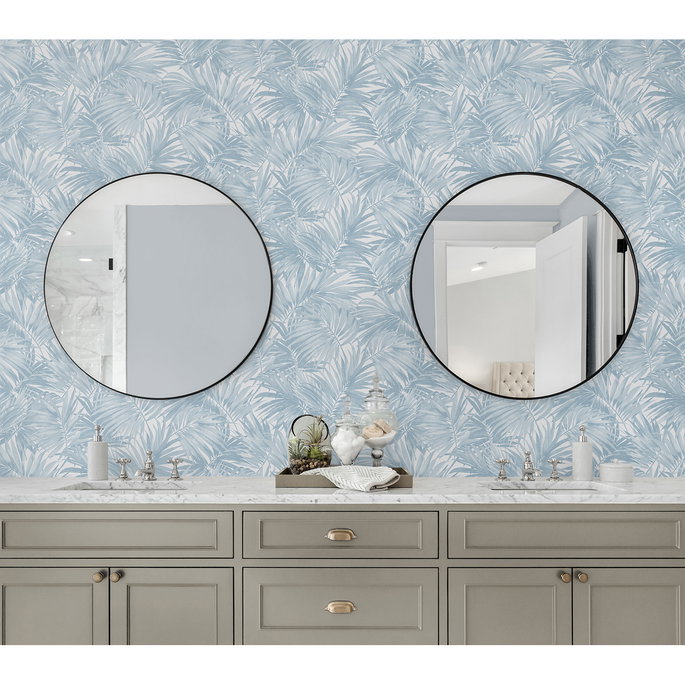 Lillian August Cordelia Tossed Palms Blue Shale Wallpaper image 4 of 4