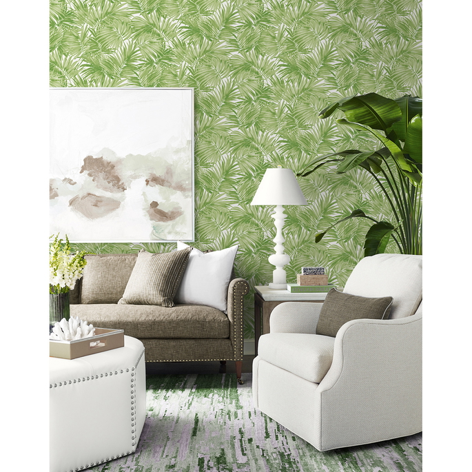 Lillian August Cordelia Tossed Palms Spring Green Wallpaper image 2 of 4