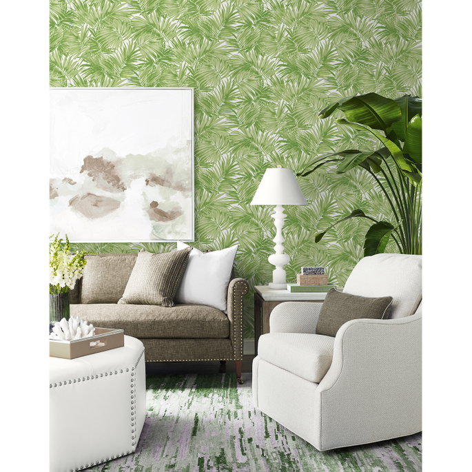 Lillian August Cordelia Tossed Palms Spring Green Wallpaper image 2 of 4