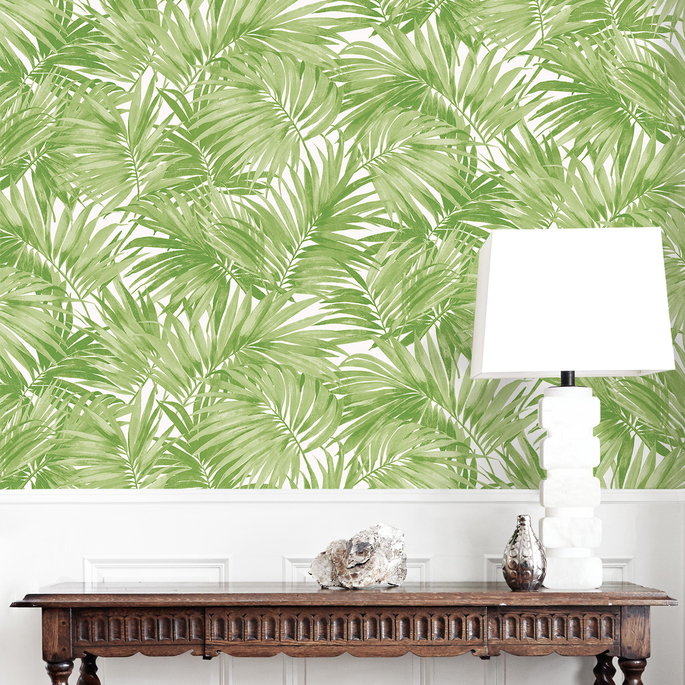 Lillian August Cordelia Tossed Palms Spring Green Wallpaper image 3 of 4