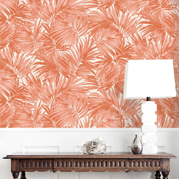 Lillian August Cordelia Tossed Palms Coral Wallpaper image 3 of 4