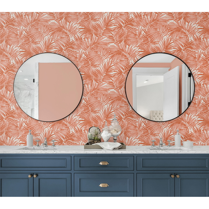 Lillian August Cordelia Tossed Palms Coral Wallpaper image 4 of 4