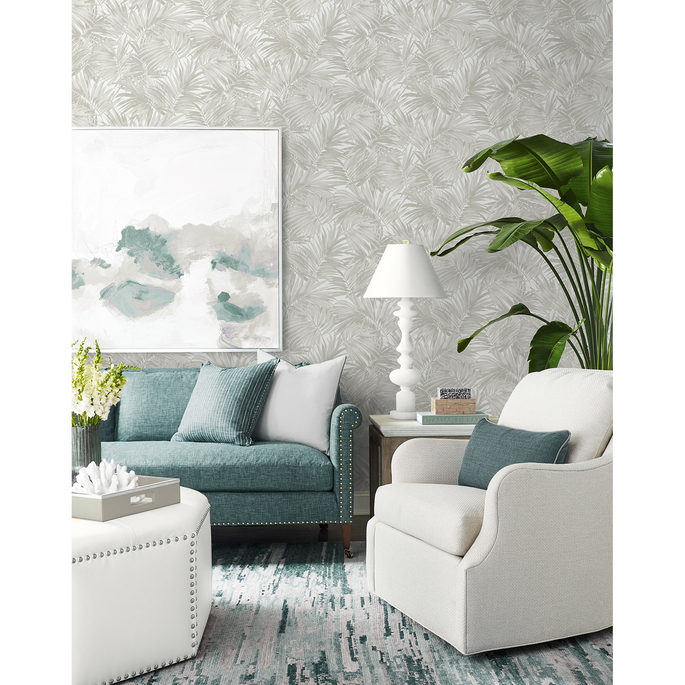 Lillian August Cordelia Tossed Palms Dove Grey Wallpaper image 2 of 4
