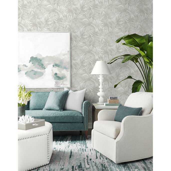 Lillian August Cordelia Tossed Palms Dove Grey Wallpaper image 2 of 4