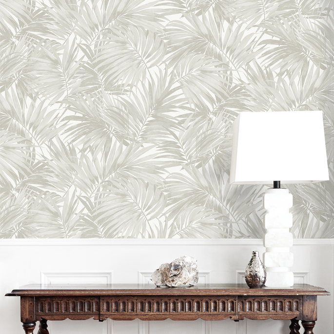 Lillian August Cordelia Tossed Palms Dove Grey Wallpaper image 3 of 4
