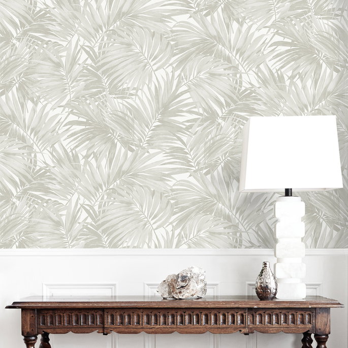 Lillian August Cordelia Tossed Palms Dove Grey Wallpaper image 3 of 4