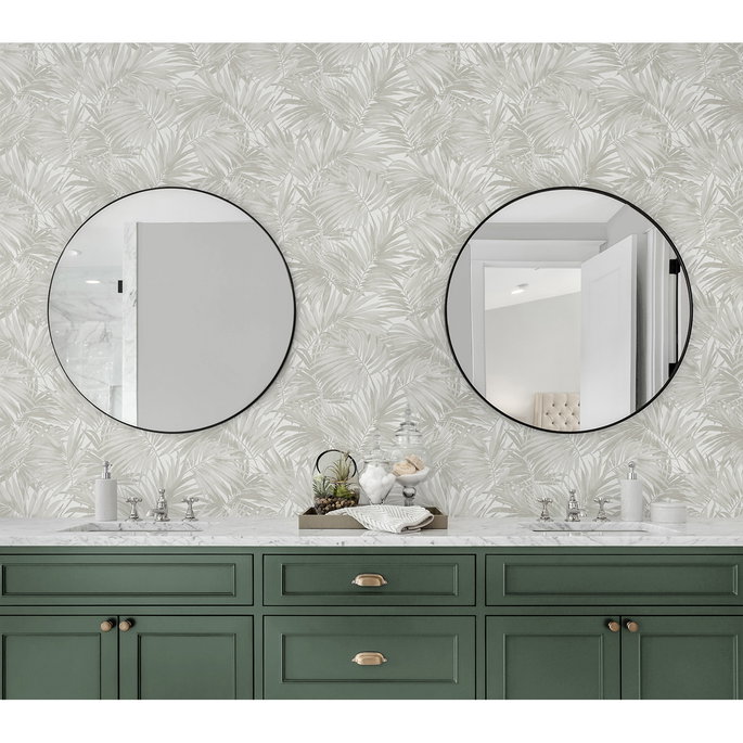Lillian August Cordelia Tossed Palms Dove Grey Wallpaper image 4 of 4