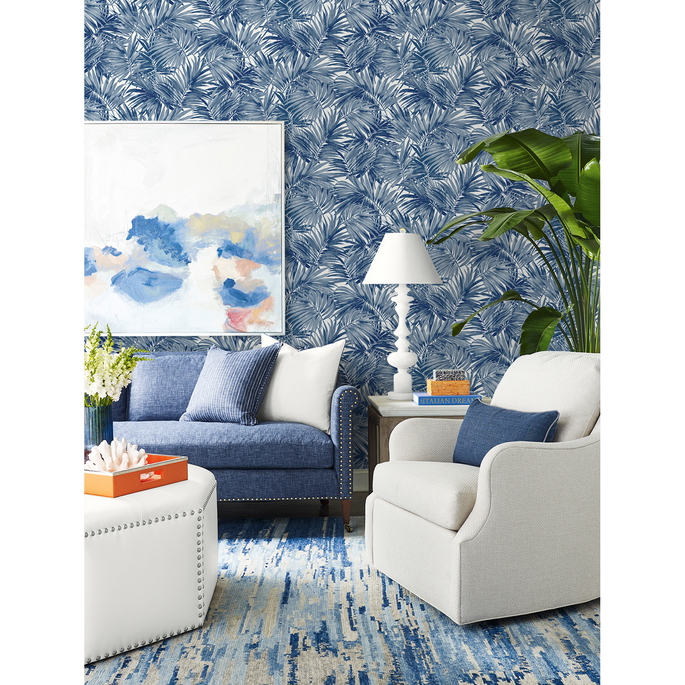 Lillian August Cordelia Tossed Palms Pacific Blue Wallpaper image 2 of 4