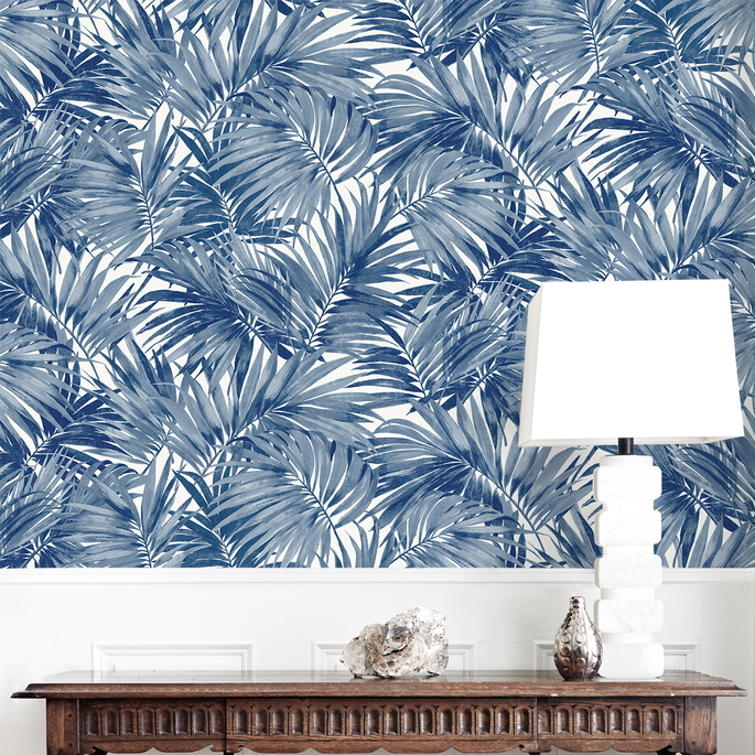Lillian August Cordelia Tossed Palms Pacific Blue Wallpaper image 3 of 4