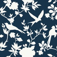 Lillian August Kauai Bird Toile Denim Blue Wallpaper
