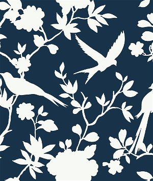 Lillian August Kauai Bird Toile Denim Blue Wallpaper