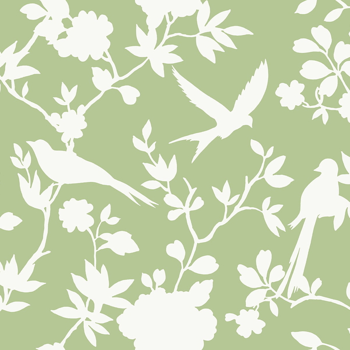 Lillian August Kauai Bird Toile Seacrest Green Wallpaper image 1 of 2