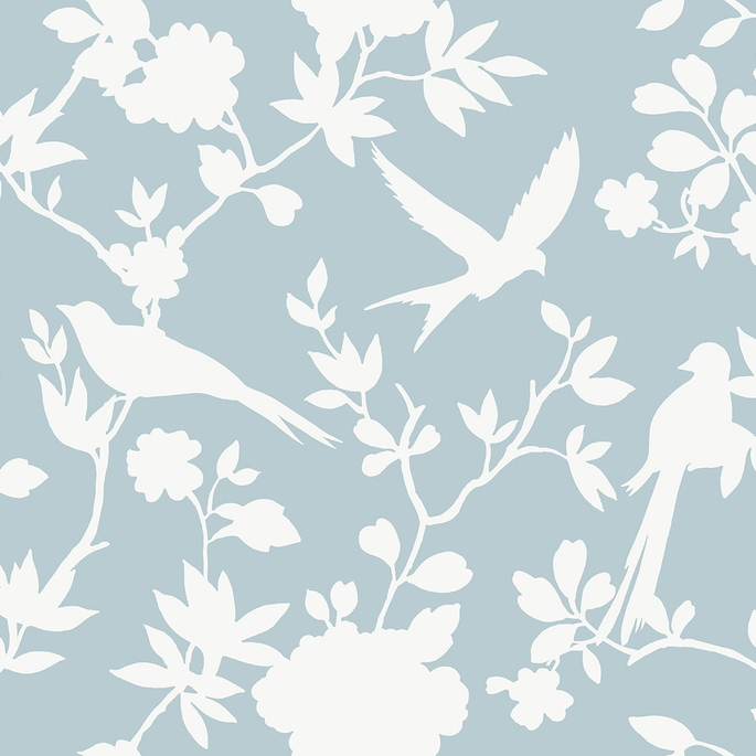 Lillian August Kauai Bird Toile Hampton Blue Wallpaper image 1 of 2