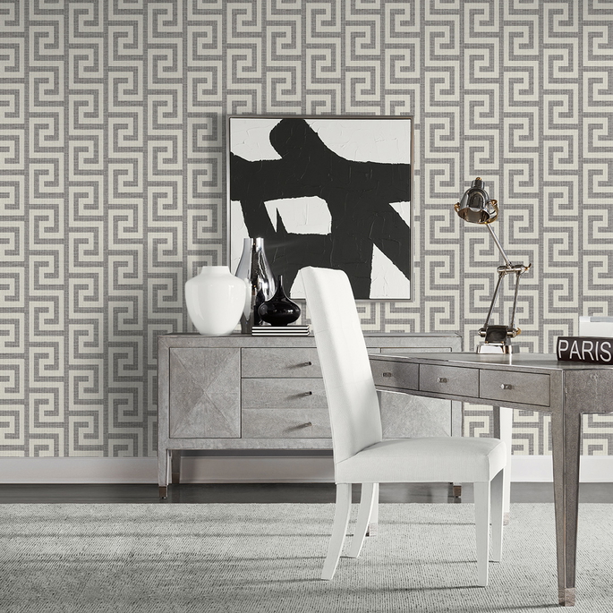 Lillian August Luna Retreat Greek Key Charcoal Wallpaper image 2 of 4