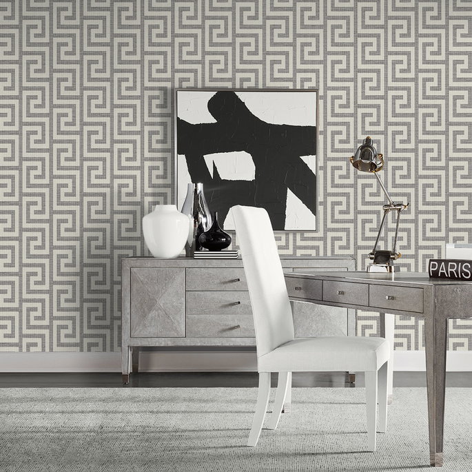 Lillian August Luna Retreat Greek Key Charcoal Wallpaper image 2 of 4